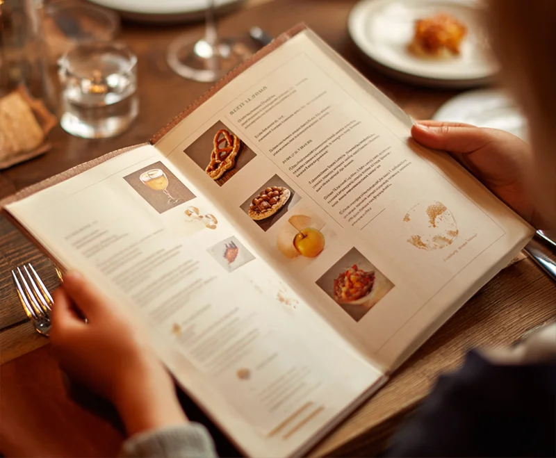 Professional menu design showcasing beautifully styled food photos