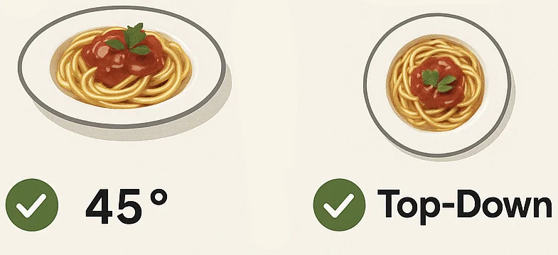 Food photography perspective examples showing 45-degree and top-down angles
